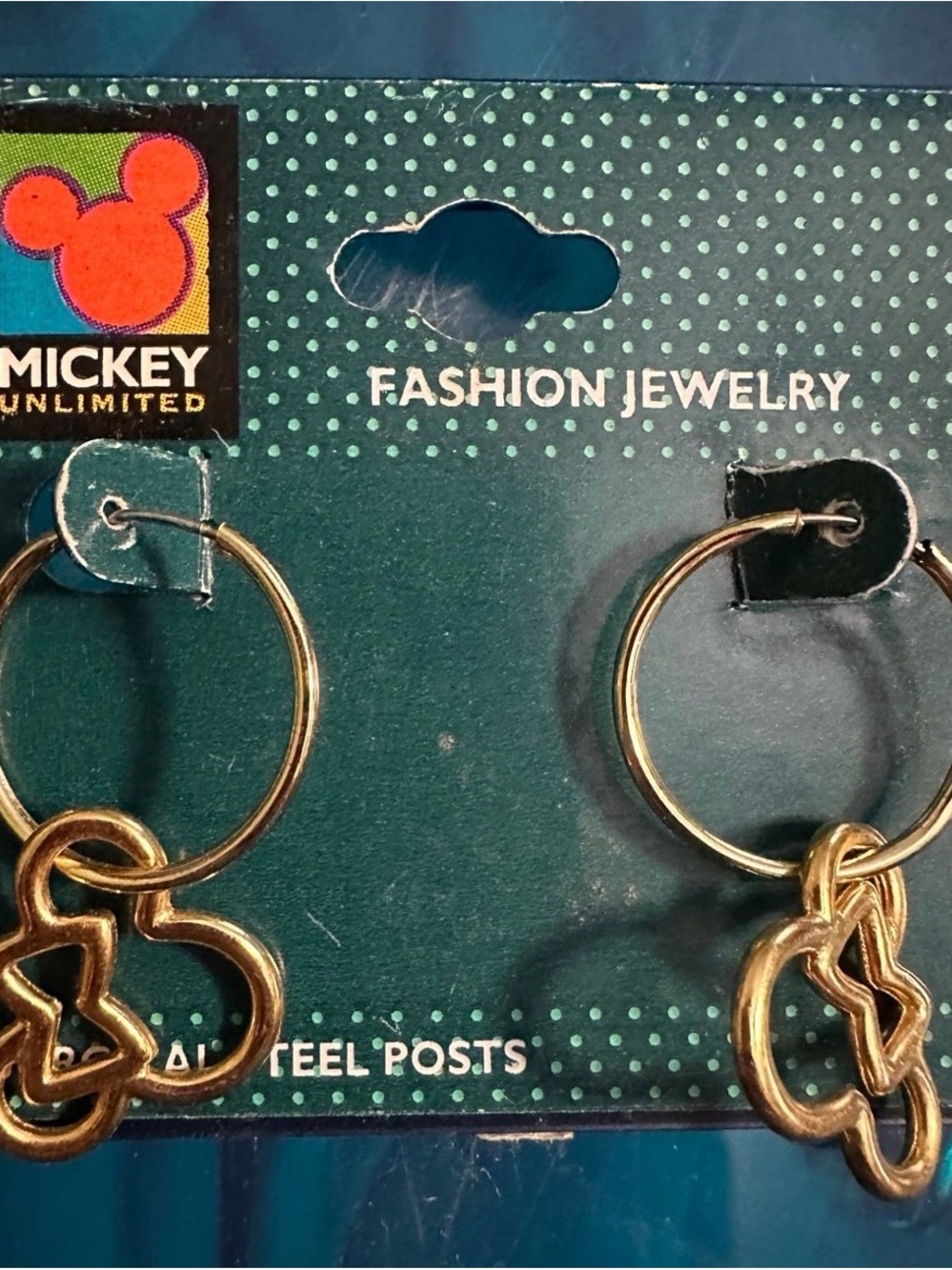 Disney Gold Hoop Earrings with Mickey-Style Interlocking Charms